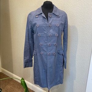 Marc Jacobs Blue Trench Coat with Classic Collar and Long Sleeves